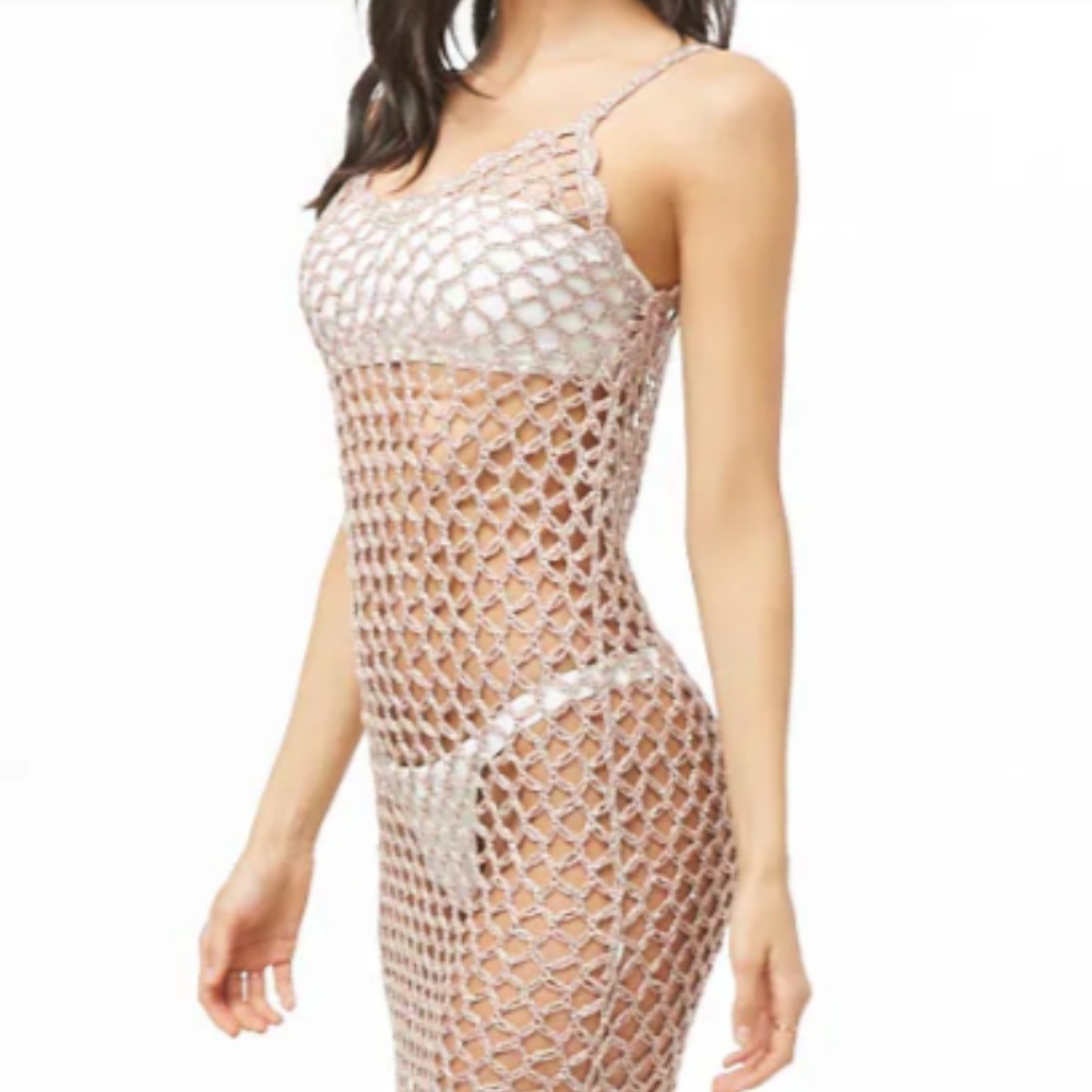 Sheer Metallic Swim Cover-Up Dress - Forever 21